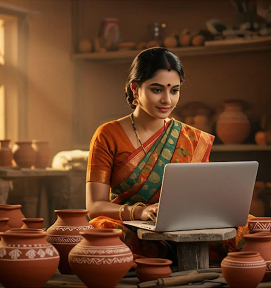 Female artisan with laptop